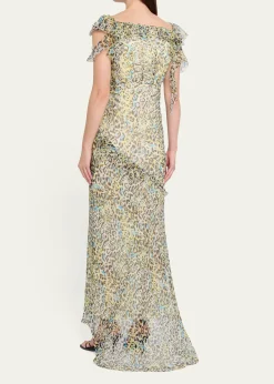 SaloniNina Leopard Ruffled Chiffon Dress