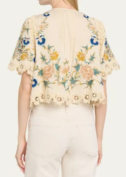 SeaAdonna Embroidered Tie-Front Top