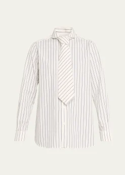SeblineStriped Neck-Tie Button-Down Shirt