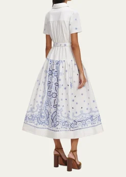 Self-PortraitEmbroidered Cotton Belted Midi Dress