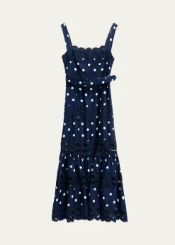 Self-PortraitPolka Dot Linen Midi Dress