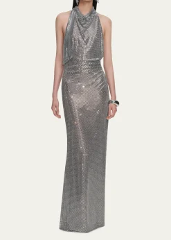 Self-PortraitRhinestone Draped Maxi Dress
