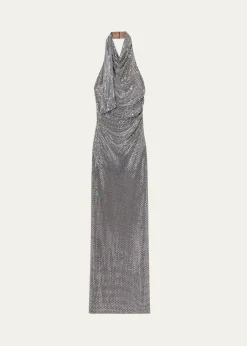 Self-PortraitRhinestone Draped Maxi Dress