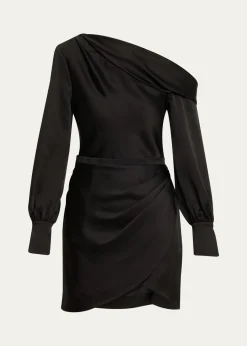 SIMKHAICameron One-Shoulder Wrap-Skirt Satin Mini Dress