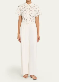 SIMKHAIMarjorie Short-Sleeve Lace Camp Shirt
