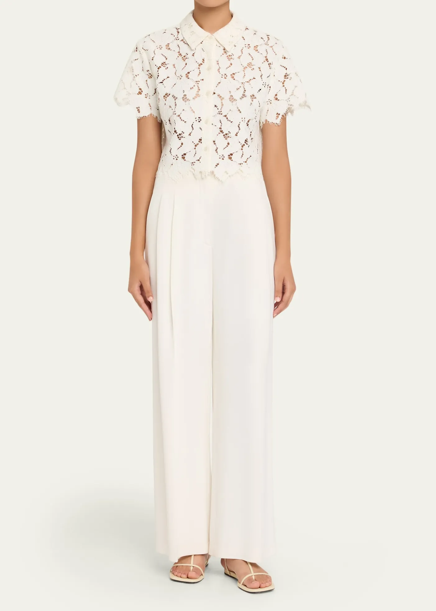 SIMKHAIMarjorie Short-Sleeve Lace Camp Shirt
