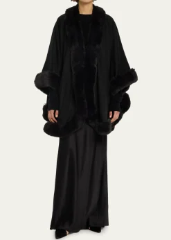 Sofia CashmereCashmere Cape With Faux Fur Trim