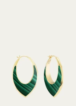 Sorellina18K Yellow Gold Stardust Inlay Hoop Earrings with Malachite