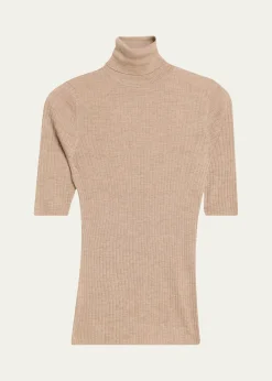 SPRWMNRib-Knit Cashmere Turtleneck Top