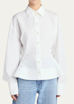 Stella McCartneyCotton Poplin Button-Front Peplum Shirt