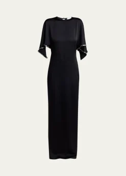Stella McCartneyEmbellished Flutter-Sleeve Satin Column Gown