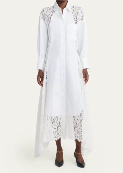 Stella McCartneyLace-Paneled Poplin Midi Shirtdress