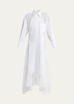 Stella McCartneyLace-Paneled Poplin Midi Shirtdress
