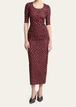 Stella McCartneyPolka Dot Mesh Ruched Midi Skirt