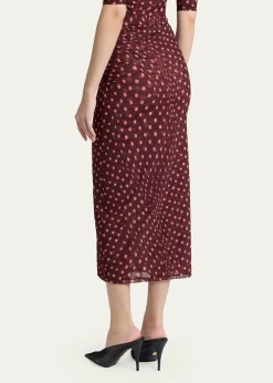 Stella McCartneyPolka Dot Mesh Ruched Midi Skirt