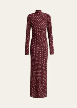 Stella McCartneyTurtleneck Polka Dot Mesh Long-Sleeve Maxi Dress