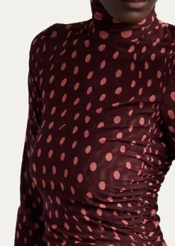 Stella McCartneyTurtleneck Polka Dot Mesh Long-Sleeve Maxi Dress