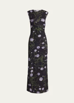 Stella McCartneyTwisted Flower Mesh Sleeveless Maxi Dress
