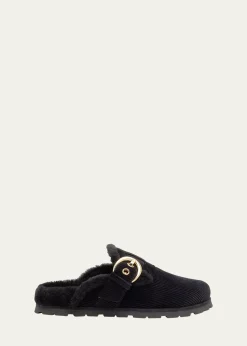 Stuart WeitzmanChrystie Shearling-Lined Corduroy Mules
