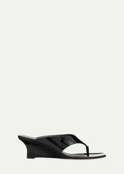 Stuart Weitzman50mm Vinnie Patent Leather Thong Sandals