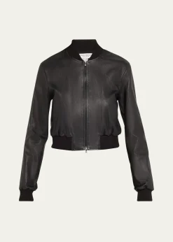 Susan BenderStretch Lambskin Leather Bomber Jacket