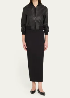 Susan BenderStretch Lambskin Leather Bomber Jacket