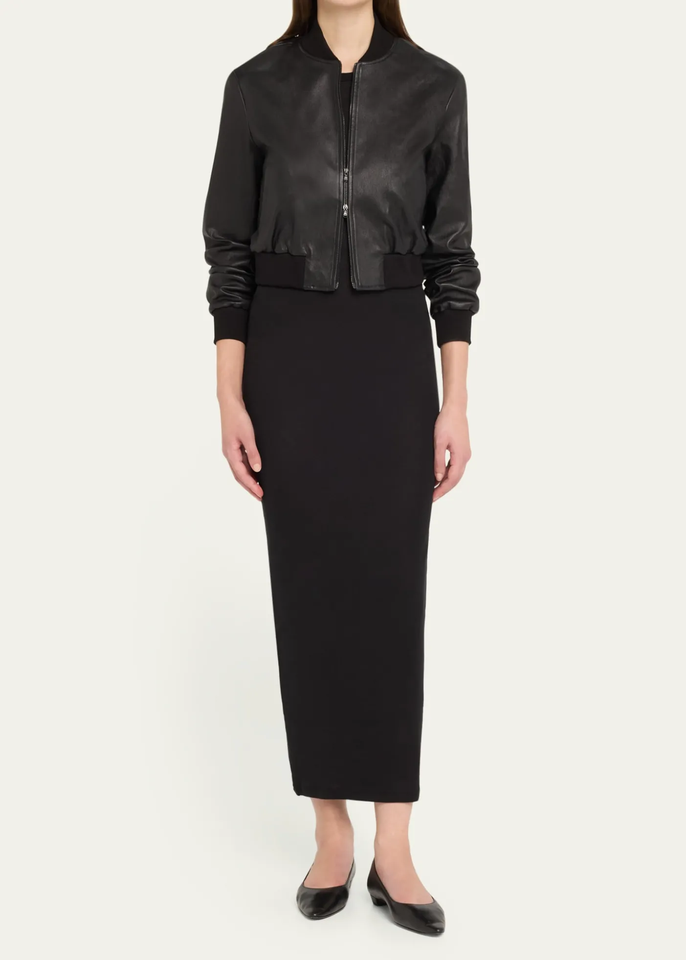 Susan BenderStretch Lambskin Leather Bomber Jacket