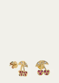 Sydney Evan14K Diamond and Ruby Cherry Stud Earring, Single