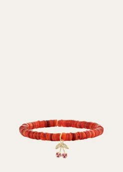 Sydney Evan14K Diamond and Ruby Cherry on Red Opal Stretch Bracelet