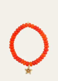 Sydney Evan14K Diamond and Sapphire Plumeria on Orange Opal Bracelet