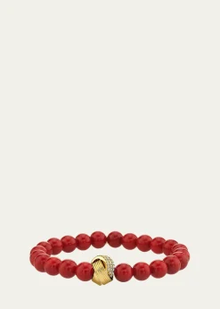 Sydney Evan14K Diamond Tri-Linked Rondelle on Red Jade Stretch Bracelet
