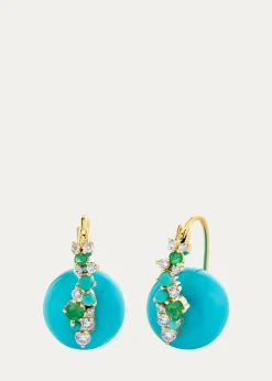Sydney Evan14K Diamonds and Emeralds on Turquoise Bead Earrings