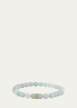 Sydney Evan14K Gold Diamond 6mm Tiny Daisy Rondelle on Aquamarine Bracelet