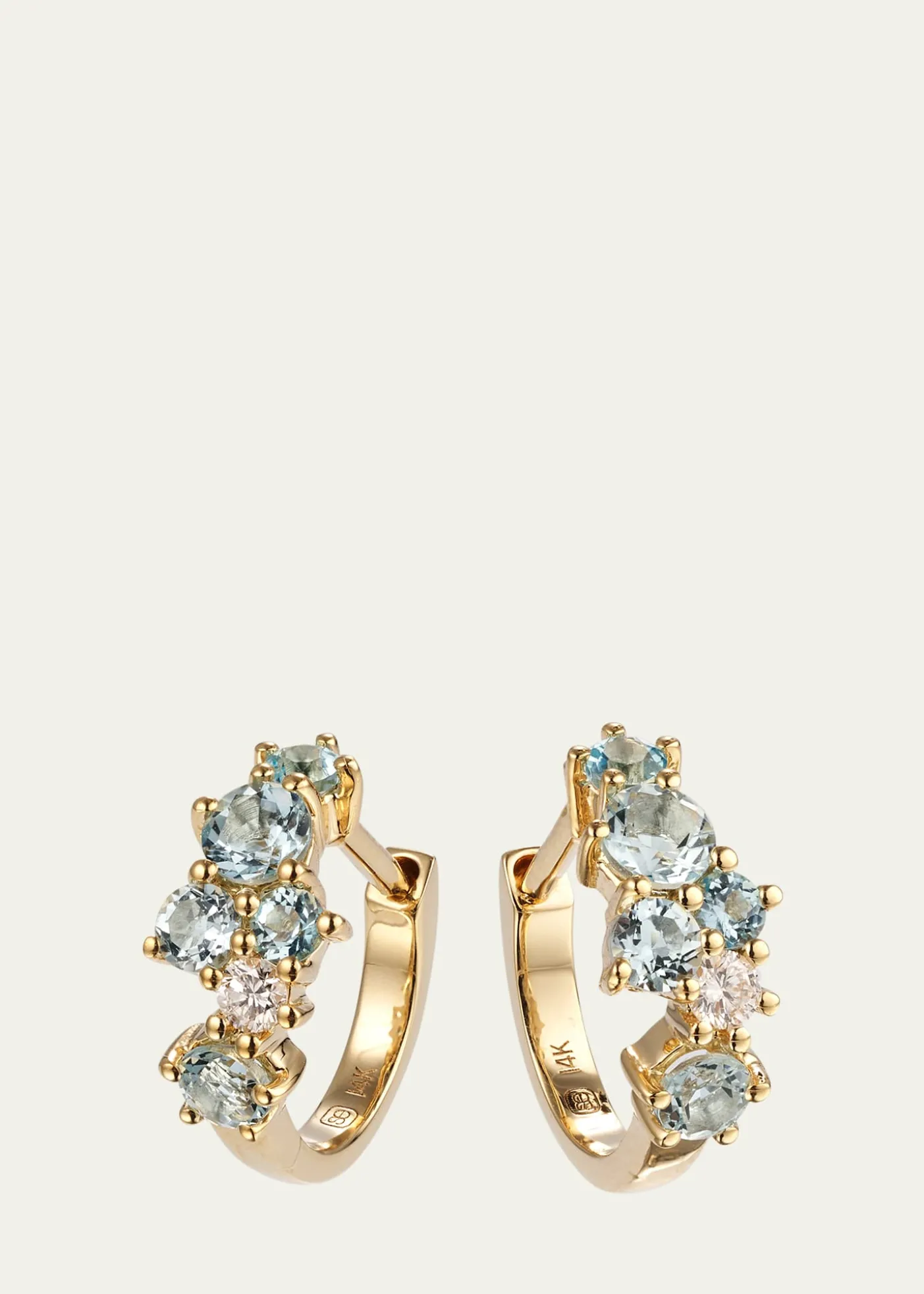 Sydney Evan14K Gold Diamond and Aquamarine Cocktail Huggie Earrings