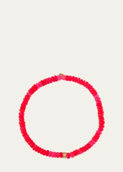 Sydney Evan14K Pave Diamond 4mm Wheel on Hot Pink Opal Bracelet