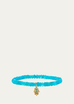 Sydney Evan14K Turquoise Hamsa on Opal Stretch Bracelet