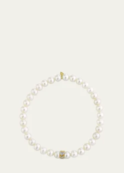 Sydney Evan6mm Eternity Heart Diamond Rondelle on Pearl Stretch Bracelet