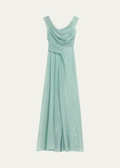 Talbot RunhofDraped Off-The-Shoulder Metallic Plisse Gown