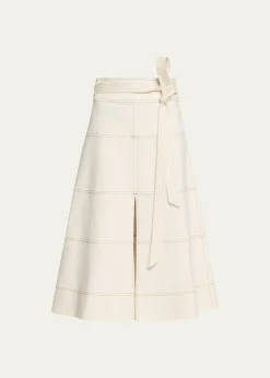 Tanya TaylorHudson High-Waist Belted Denim Midi Skirt