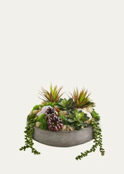 T&C Floral CompanyConcrete Bowl with Rose Quartz & Succulents