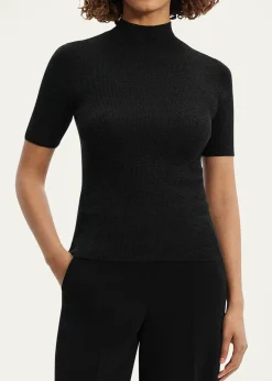 TheoryLeenda Regal Merino Wool Short-Sleeve Mock-Neck Top