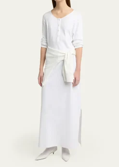 THE ROWLatoya Long-Sleeve Crewneck Cotton Midi Dress