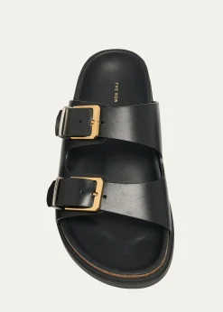 THE ROWLeather Dual-Buckle Slide Sandals