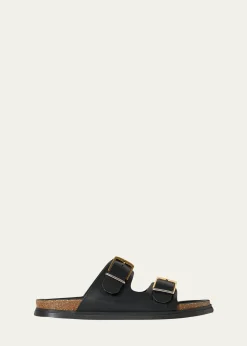 THE ROWLeather Dual-Buckle Slide Sandals