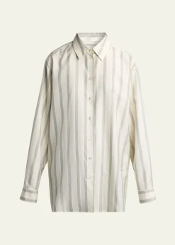 THE ROWSisilia Striped Button-Down Silk Shirt