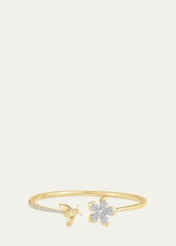 THIS ITEM IS NOT AVAILABLE.Sara Weinstock18K Two-Tone Gold Queen Bee Diamond Partial Flower And Bee Open Bangle Cuff