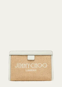 THIS ITEM IS NOT AVAILABLE.Jimmy ChooAvenue Logo Raffia Clutch Bag