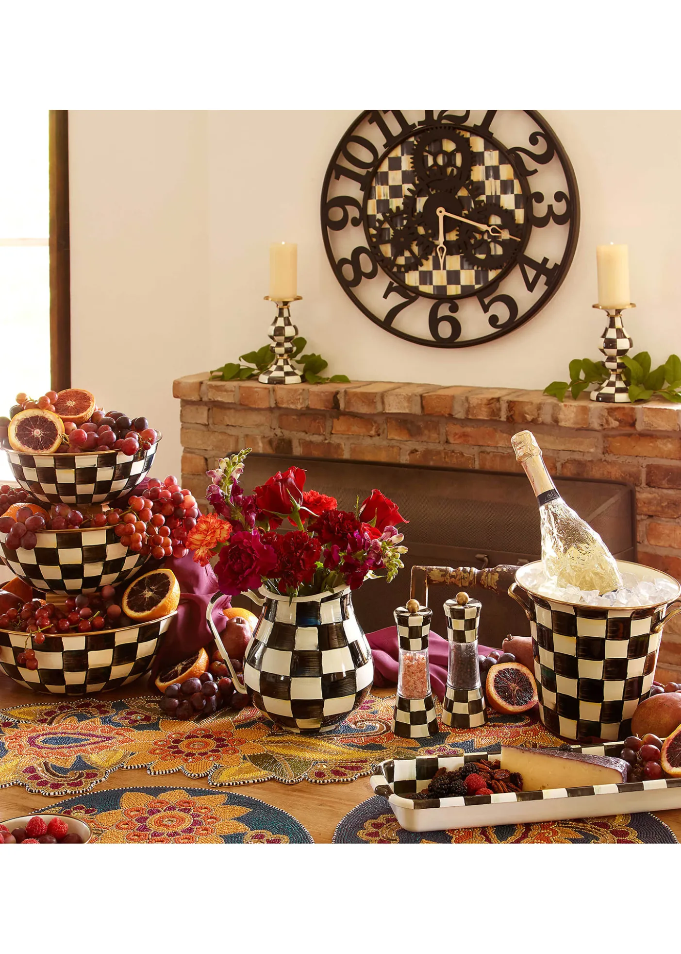 THIS ITEM IS NOT AVAILABLE.MacKenzie-ChildsLarge Courtly Check Farmhouse Wall Clock