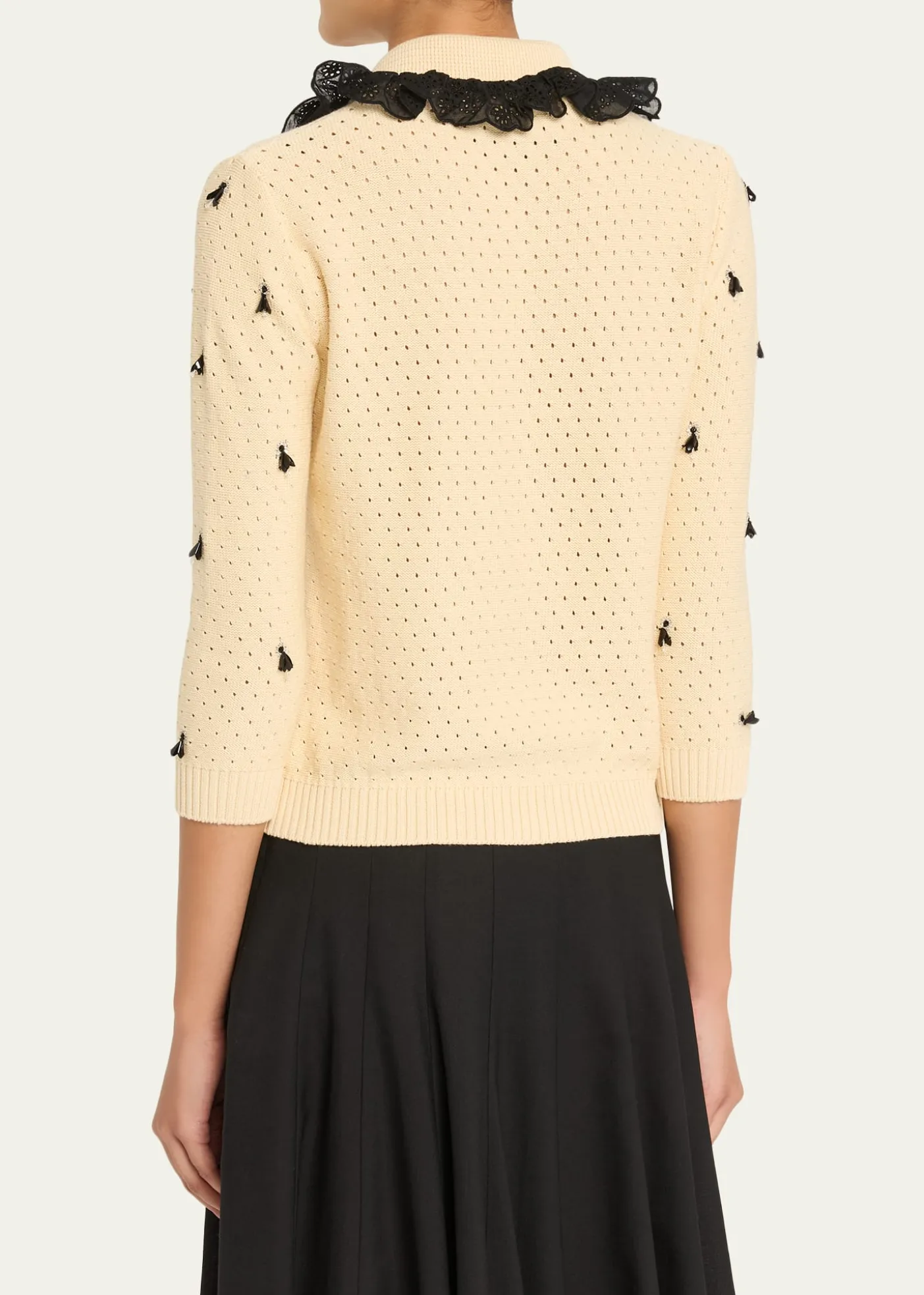 THIS ITEM IS NOT AVAILABLE.Valentino GaravaniPointelle Micro Tassel Ruffled Cardigan