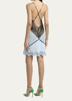 TOM FORDBackless Lace & Leather Mesh Mini Dress